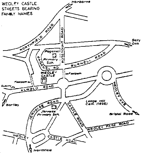 Map of Weoley Castle streets bearing family names